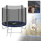 LZQ Trampolin Set Outdoor Ø 244/305/366 cm Gartentrampolin Kindertrampolin Komplettset mit Sicherheitsnetz, UV-beständig Trampolinnetz, Leiter, TÜV Rheinland getestet GS-Zertifikat (Ø 244cm, 8FT)