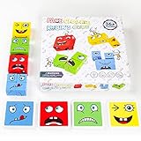 BEAUTYBIGBANG Holz Expressions Spielzeug, Holz Puzzle Magic Cube Gesicht Muster Bausteine Passende Block Puzzles Pädagogisches Montessori Spielzeug