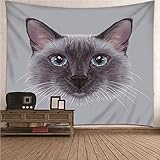 Aotiwe Tapisserie Geburtstag, Vintage Wanddeko Wohnzimmer Katze aus Polyester Grau 260X240Cm für Wohnung
