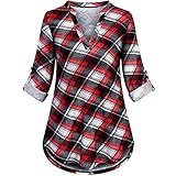 Damen Shirt Pullover V-Ausschnitt Plaid Print Top halbe Ärmel Mode bequem lässig vielseitig Temperament sexy XL