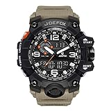 Herren Digitale Armbanduhr, Military Sport Analog-Digital Chronograph Uhren für Männer, Big, 56 mm Wasserdicht LED Harz Gurt Armbanduhr (Khaki)