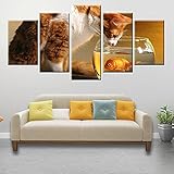 YUECHU- Katze Fisch Poster Leinwand Gemälde -5 Stücke Wand-Kunst Bild Leinwanddruck Drucke Auf Leinwand Das Bilder Öl Für Zu Hause Moderne Dekoration Druckdekor 150X80C