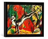 Gerahmtes Bild von Franz Marc DREI Katzen, Kunstdruck im hochwertigen handgefertigten Bilder-Rahmen, 40x30 cm, Schw