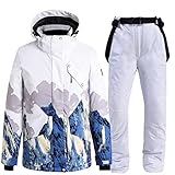 SxLingerie Damen Skianzug 2 Teilig Skijacken Und -Hosen Wasserdicht Paare Skianzug Winddicht Warm Schneeanzug Skijacken Für Herren Damen,Weiß,3XL