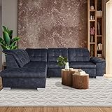 Ecksofa mit Schlaffunktion - Anthrazit Blau- Wohnlandschaft - 2,60x2,01m - Sofa Couch - verstellbare Rückenlehne - Bettk