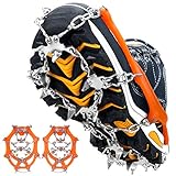 Rajvia Steigeisen für Bergschuhe, Schuhkrallen mit 19 Edelstahl Zähne Spikes, Eisspikes, Schneekette, Grödel für Schuhe, Grödeln Eisspikes für Klettern Bergsteigen Trekking Winter O
