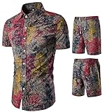 Briskorry Herren Blumen Kurzarm Hawaii Hemd Shorts Set Herren Freizeitanzug Druckanzug Kurzarm Shirt Shorts Set Trainingsanzug Jogginganzug Sommer Sport Anzug Männer Kurzarm T-Shirt Kurze Hose S