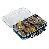Ganata 64 Stücke Trockenfliegen Bass Lachsforellen Fliegen Nymphe Und Streamer Fliegenfischen Fliegen Kit wasserdichte Fliegenbox Für Forelle Fliegenfischen Flieg