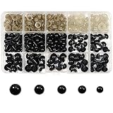 TOAOB 150 Stück Puppenaugen Sicherheitsaugen Kunststoff Bastel Augen Schwarz Set 6mm bis 12mm mit Unterlegscheiben für Puppe M
