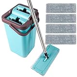 Moppson Touchless Mopp Flach-Mopp Wischmopp Set mit Eimer 2 in 1 Magic Mop mit Edelstahlgriff, Putzeimer mit Wischmop und 4 Wiederverwendbares Wischpads für Die Bodenreinigung