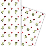 Liebes Geschenkpapier Set (4 Bogen) mit Frosch und Herz Ballon als Geschenkverpackung & Überraschung zur Taufe, Geburt, Ostern, Geburtstag, Hochzeit, Weihnachten 32 x 48