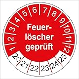 Prüfplaketten Feuerlöscher geprüft 2020-2025 Prüfetikett Aufkleber Folie selbstklebend UVV 30mm rot R005 (10)