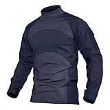 MAGCOMSEN Männer Langarm Outdoor Shirt Atmungsaktiv Oberteil Funktionsshirt für Herren Tarn T-Shirt Jagd Pullover Quick Dry Taktisch Shirt mit Stehkragen Dunkelblau L