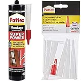 Pattex Montagekleber Super Power, Kleber mit superstarker Anfangshaftung 1x370g & Pattex Kartuschenspitzen 5 Stück