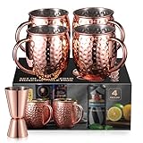 QCen Moscow Mule Becher, 4er Set Kupferbecher, 530ml Handgefertigt Kupfertassen Großartig für Cocktail Gekühlte Getränk, Vodka, Geschenk