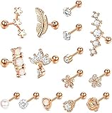 LOLIAS 15 Stück 16G Edelstahl Ohrstecker Zirkonia Knorpel Ohrringe Ohrstecker für Damen Helix Ohrringe Conch Ohrring Blume Tragus Kugel Ohrring Piercing Schmuck