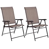 COSTWAY 2er Set Gartenstuhl, Klappstuhl aus Textilene, Terrassenstuhl Hochlehner, Campingstuhl klappbar, Klappsessel am Pool, im Garten, auf Rasen, b