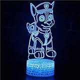 HYJYXQ Paw Dog Patrol 3D-Nachtlicht Für Kinder, Kreativ Optische Illusion Lampe 16 Farben ändern Dimmbar Für Jungen Schlafzimmer Dekor Geburtstag (A)
