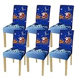 Ybzx Weihnachten Esszimmerstuhlbezüge Schonbezüge 6er-Set Stretch Xmas Esszimmerstuhlbezüge Anti-Staub Weihnachten Parson Stuhl Schonbezüge Stuhlsitzbezüge für Hotel-Bankett-Party