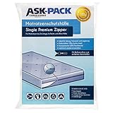 ASK Pack Premium Matratzenhülle Single – mit REIßVERSCHLUSS - für 90-100cm breite bis 30cm hohe 200cm Lange Matratze - 100µ EXTRA stark - wasserdicht und reißfest - Ideal für Lagerung & Transp