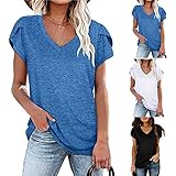 HUALONG Damen Tshirt Kurzarm Oberteile Elegant Sommer Tee Tops Casual V-Ausschnitt Basic T-Shirt Mode Teenager Mädchen Frauen Hemd Bluse Tunic Tunika Fitness Sport Lose Übergröße Tuniken Top