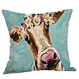 FeiliandaJJ Kissenbezug Tier Ölgemälde Kuh Muster Kissenhülle Super Weich Home Dekoration Kopfkissenbezug Pillowcase Sofakissen für Wohnzimmer Sofa Bed,45x45cm (A)