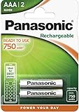 Panasonic Akku 750 mAh NiMH P03 HR03 Micro AAA Rechargeable Accu Ideal for Dect / für Schnurlostelefone 2er-Packung