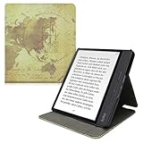 kwmobile Schutzhülle kompatibel mit Kobo Forma - Hülle e-Reader mit Schlaufe Ständer - - Travel Vintage Braun Hellb