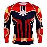HOOLAZA Captain Marvel T Shirt Rot Lange Long Sleeve Herren Fitness Compression Avengers Super Heroes Kompressions Joggen Motion T-Shirt XXXXL