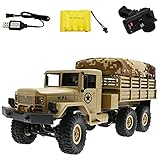 TopBau WPL 6WD RC Militär LKW Modell mit Led Licht , 2,4Ghz Monster Truck Spielzeug All-Terrain Off-Road Fahrzeug für Kinder Erwachsene - Gelb