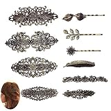 Jurxy 10 Stück Retro Metall Französische Haarnadel Damen Haarspangen Hair Clip Vintage Haarklammer Bronze Blatt Bobby Pin Blume Klemmen Haarschmuck Haar Sticks für Damen Frauen M