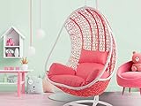 Kideo Komplettset: coralfarbener Hängesessel mit Gestell & Kissen, Poly-Rattan, Schwingsessel, Lounge weiß, Coral,