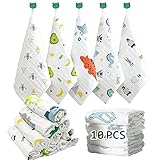 Caiery 10pcs Baby Musselin Waschlappen, Baby Badetücher/Weiche Neugeborene Baby Gesichtstücher, Mehrzweck-natürliche Baumwolle Baby Wipes 30cm*30