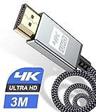 4K HDMI Kabel 3Meter,Sweguard HDMI Kabel 4K @ 60Hz 18Gbps Highspeed HDMI 2,0 Kabel Nylon Geflecht, vergoldete Anschlüsse mit Ethernet/Audio Rückkanal, Kompatibel mit Video 4K UHD 2160p, HD 1080p-G