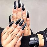 Brishow Sarg Künstliche Fingernägel Lange Falsche Nägel Reine Farbe Stick on Nails Ballerina Glänzende Vollabdeckung Acryl Falsche Nagelspitzen 20Pcs für Frauen und Mädchen (Schwarz)