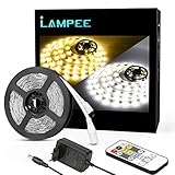 Lampee 5m Dimmbar LED Streifen Set, Warmweiß und Tageslichtweiß mit dimmbaren Farbauswahlen LED Strip Leiste Lichtband für Wohnzimmer, Party DIY Dek