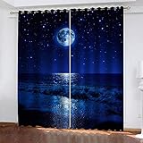 YTSDBB Blickdicht Gardinen für Schlafzimmer Blauer Sternenhimmel B 234 x H 230 cm 3D Digitaldruck Druckmuster Öse Thermisch isoliert 90% für Schlafzimmer Wohnzimmer ​Kinderzimmer Junge mit M