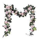 Yyhmkb Künstliche Rebe Mit Blumen Indoor 2Pack Gefälschte Seidenrose Hängende Girlande Blume Hängende Dekorationen Für Hochzeit im Freien W