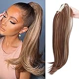 Ponytail Extension Haarteil Zopf Pferdeschwanz Hair Piece mit Klammer Glatt Leicht gewellte Schwänze wie Echthaar 55.8cm Hellbraune Mix Aschb