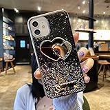 Miagon Crystal Glitzer Hülle für Xiaomi Poco X3 NFC,Süß Bling Klar Handyhülle Durchsichtig Sparkle Sterne Case Cover Slim Dünn Schutzhülle,Herz Schw