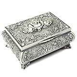 H&S Schmuckkästchen aus Metall im Antik-Look, Blumenmotiv mit 3 R