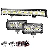 LED Zusatzscheinwerfer, Dreireihig 23 Zoll 640W LED Arbeitslicht Bar Spot Flutlicht Scheinwerfer, 2 X 7 Zoll Flood Offroad Scheinwerfer Arbeitslicht mit Kabelbaum-Kit für UTV ATV SUV LKW Trak