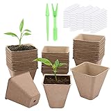 50 Pack Seed Starter Peat Pots Kit 3 Inch Seed Starter Pots Square Seedling Tray with Holes for Garden Organic Biodegradable Seedling Pots for Seed Germination with 50 Plant Labels and 3 Seed S