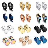 PROJEWE 10-12 Paare Edelstahl Männer Herren Ohrstecker Tunnel Ohrringe Hoop Ohrringe Creolen Ohrringe Fakeplugs Punk Ohrringe für Herren Damen (Silber Schwarz Gold Blau)