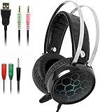 AZOPINBRE Kopfhörer-Gaming-Headset mit Mikrofon 7.1 Surround-Sound USB 3. 5mm kabelgebundener Gaming-Kopfhörer for für Ps4. Xbox One Pc. Laptop-Mac-Telefon-, Audio- und Video-Subwoofer Leuchtkopfhö