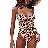 XuuuuLianbjn Sportlicher Bikini Damen, Damen Sommer Leopard Print Massivfarbe Einteilige Badeanzug Bikini Erwachsene Frauen Strap Badeanzug Weibliche Badebekleidung Beachw