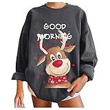 Dasongff Sweatshirt für Damen Langarmshirt Christmas Reindeer Pulli Rundhals Longsleeve Weihnachtspullover Mädchen Sportbekleidung for Women Bluse Tops Shirt Beiläufig Tier Gedruckt Winterp