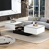 Lazyspace Couchtisch Modern Beistelltisch Wohnzimmertisch Hochglanz mit ausziehbarem Tisch und Stauraum für Home Office (Weiß)