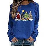 WanWorlder Pullover Damen Herbst Winter Weihnachten Sweater Sweatshirt Bedrucktes Letter Print Langarmshirt Rundhals Blusen Locker Sweatshirts Damen Casual Oberteile Pullover (Blau C, XXXL)