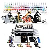 Tattoomaschine Tätowierung Komplett Kit YUNRUX Tätowiermaschine mit 4 Tattoo Maschine Tätowier Guns Netzgerät 40 Farben Nadeln Komplettset Tattoo S